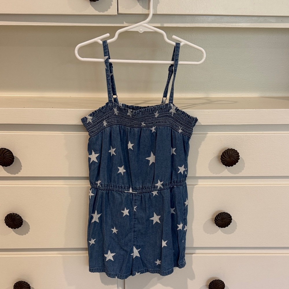 Old Navy kids Star Print Denim Romper 6-7